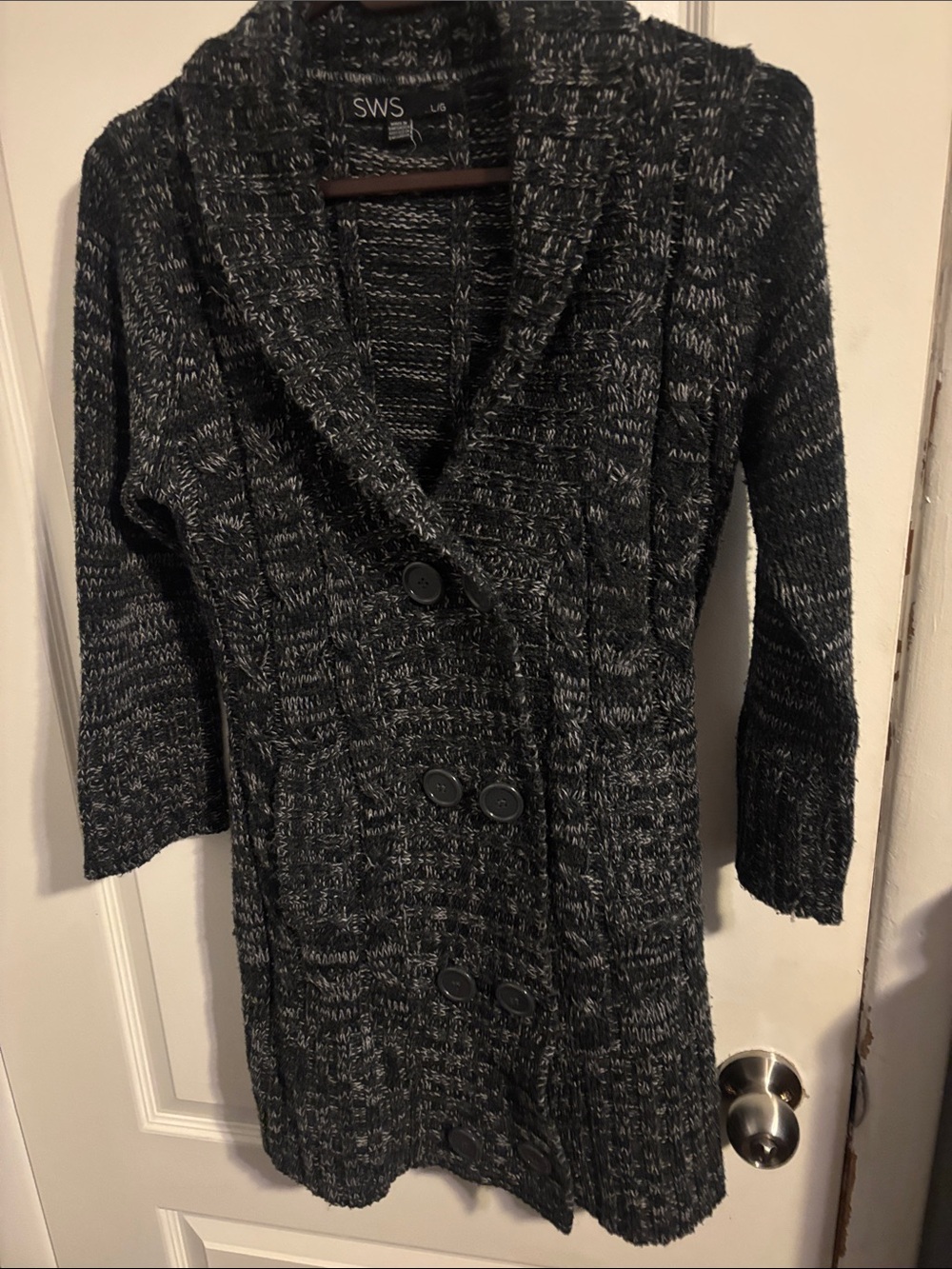 SWS Black & Gray Marled Shawl-Collar Button Cardigan